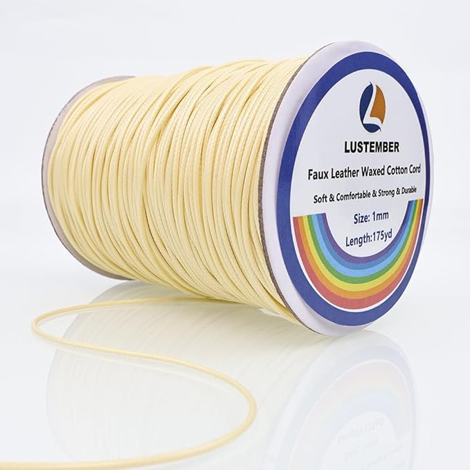1mm Faux Leather Waxed Cotton Cord, 175 Yards – Durable Necklace String, Soft and Textured Cord for Necklaces, Bracelets, and Jewelry Making