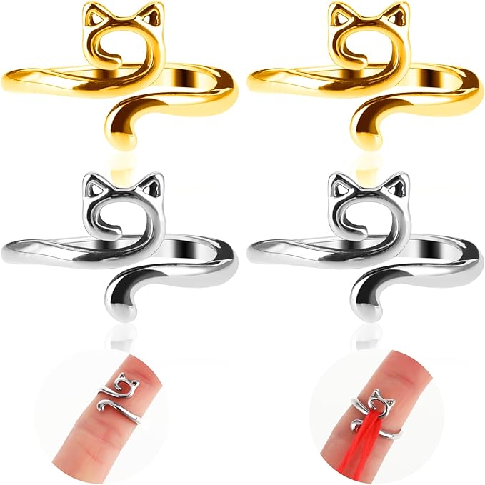 YUXIANLB 4pcs Knitting Crochet Loop Ring for Fingers Metal Open Yarn Guide Crochet Rings Adjustable Braided Faster Knitting Thimbles Holders Accessories for Crochet Mother Grandma Gifts (Gold Silver)