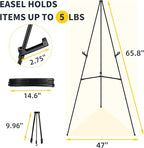 1 PCS Black Easel Stand for Wedding Sign Stand, 65 Inch Adjustable Metal Easels for Display, Portable Folding Easel for Wedding, Display Show, Arts, Poster with Portable Bags