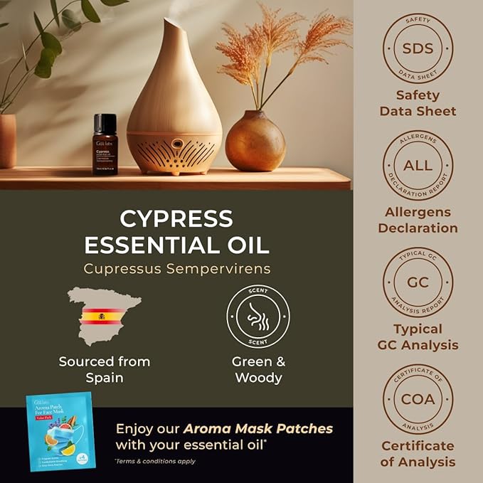 Gya Labs Cypress Essential Oil - 0.34 Fl Oz - for Hair, Skin, Diffuser, Aromatherapy & DIY Candle Making Scent