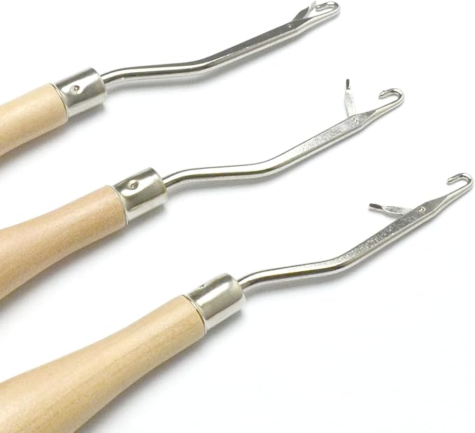 Luwigs 3PCS Wooden Bent Latch Hook Tool Crochet Needle for Micro Braids,Hair Extensions,Rug Making and Art Crafts