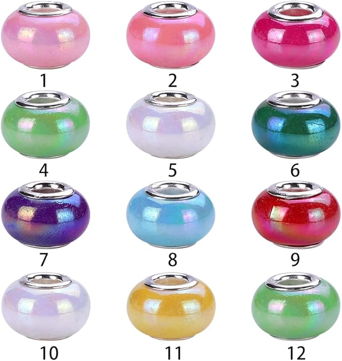 100 Pieces 14mm European Large Hole Spacer Beads Mix Color with Silver Brass Cores Assortments Charm Lampwork Beads Supplies for Necklace Bracelets Jewelry Making (Ceramic Effect)