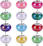 100 Pieces 14mm European Large Hole Spacer Beads Mix Color with Silver Brass Cores Assortments Charm Lampwork Beads Supplies for Necklace Bracelets Jewelry Making (Ceramic Effect)