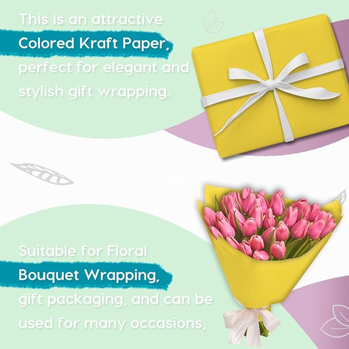 SMART&CASUAL 15" x 450" (37.5') Kraft Paper Roll for Art Craft Supplies Gift Wrapping Moving Packing Kids Painting Drawing Paint Easel Poster Chart Paper (Lemon Yellow, 15" W x 450" L (37.5'))