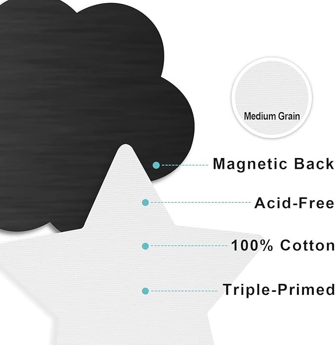 AUREUO Magnetic Mini Canvas Boards for Painting - 3 Inch 12 Pack Square, Hexagon, Circle, Star, Heart & Flower Shape Craft Art Gift, Tiny Painting Canvas Panel for Acrylic Paint & Markers