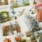 Transparent Garden Flower Stickers for Scrapbooking, 20 Sheets Precut PET Journal Stickers Book for Journaling Supplies, Card Making, Junk Journal, Scrap Book, Bujo, DIY Crafts Arts