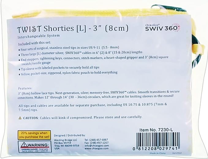 ChiaoGoo Twist Shorties Set, 3" (8 cm) [L], US 9-11 (5.5-8 mm)