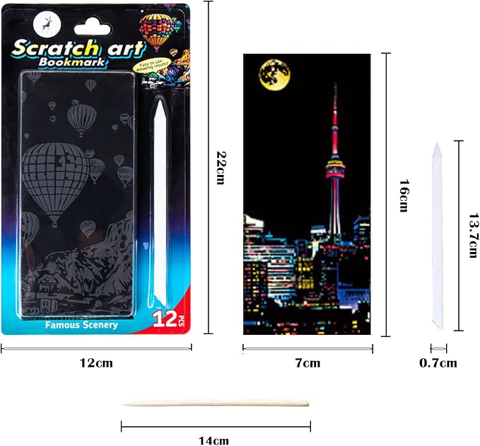 Georgie Porgy Scratch Paper Art Set for Kids Adults Magic Rainbow Scratchboards for DIY Arts and Crafts Kits Christmas Birthday Gift with Scratching Tools Kit (Bookmarks-Famous Scenery+Ancient Style)