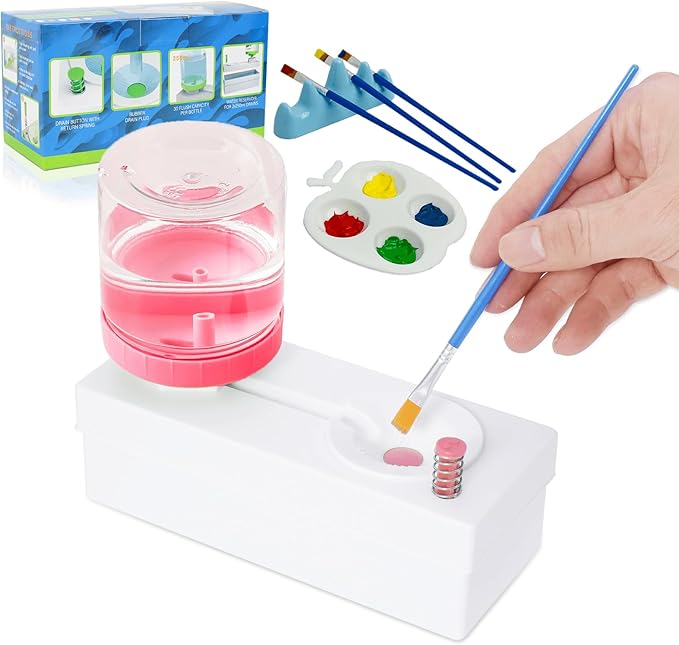 Upgraded All in 1 Paint Brush Cleaner: Paintbrush Cleaners Tool Paint Brush Rinser Paint Water Dispenser Painting Station for Acrylic, Watercolor, Oil Paint（Give 4 Pen & Pen holder & paint tray）