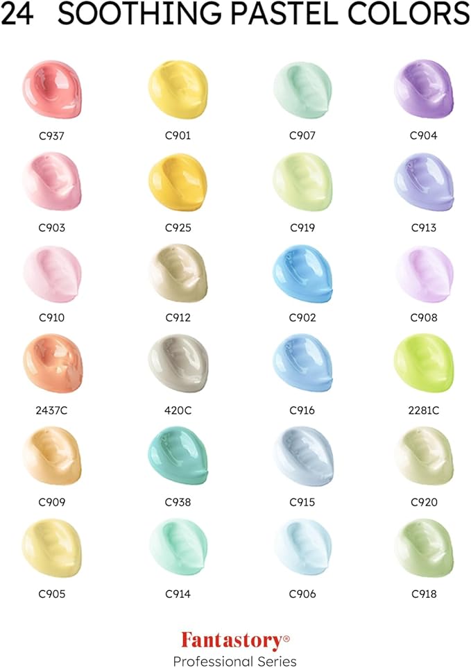 Fantastory Pastel Acrylic Paint Set, 24 x 2oz Creamy Pastel Colors +12 Brushes, Exceptional Coverage, Craft Painting Kit, for Canvas/Rock/Ceramic/Model/Wood,Painters,Instructors. [Professional Series]