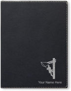 Small 7" X 9" Portfolio Notepad, Lineman, Personalized Engraving Included (Black with Silver)