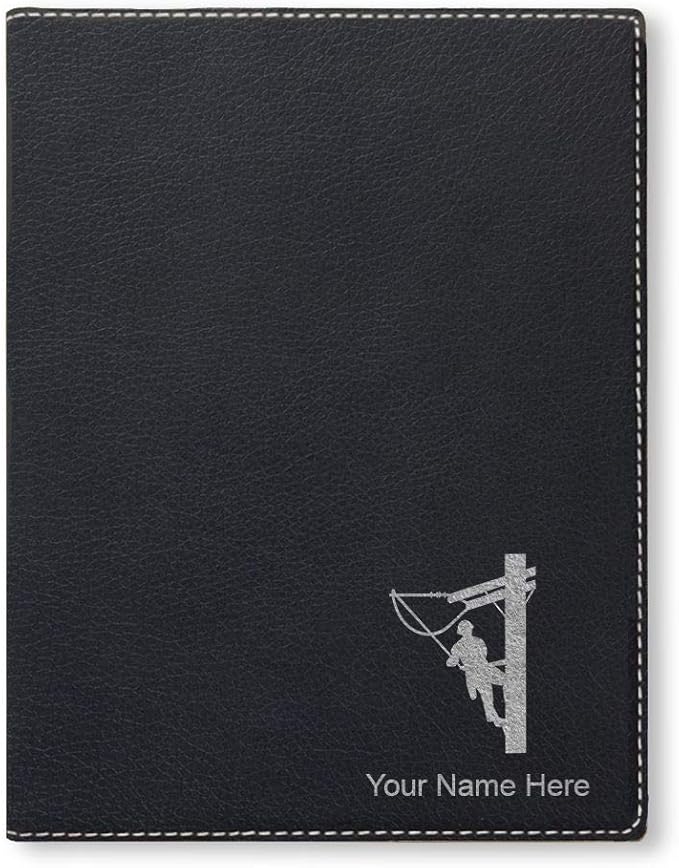 Small 7" X 9" Portfolio Notepad, Lineman, Personalized Engraving Included (Black with Silver)