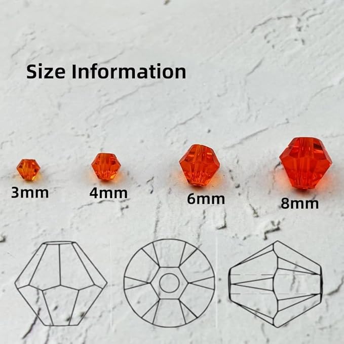 500pcs 3mm Bicone Glass Crystal Beads for Jewelry Making, Faceted Bicone Glass Spacer Beads for Bracelet Earring Necklace DIY Craft(Orange)