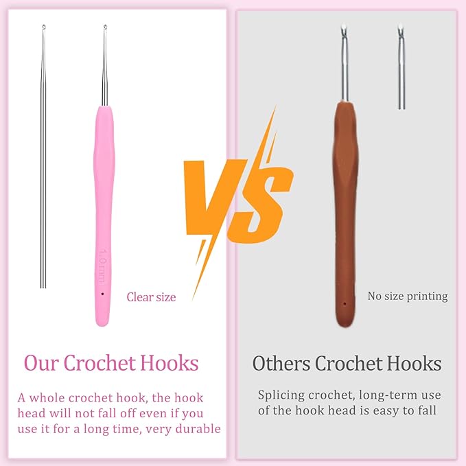 1.0 mm Crochet Hook, Ergonomic Handle for Arthritic Hands, Extra Long  Knitting Needles for Beginners and Crocheting Yarn (1.0 mm)