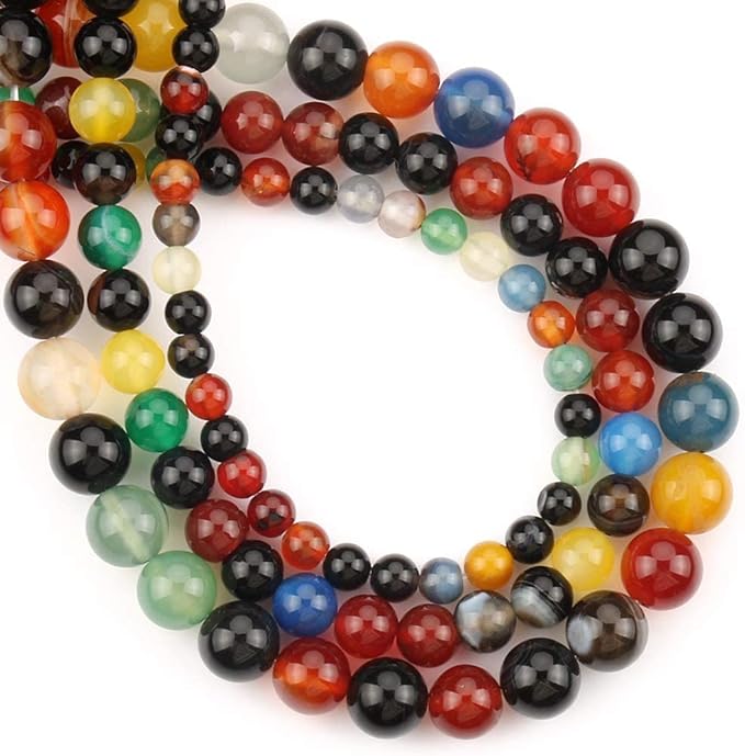 6mm Natural Multicolor Agate Beads for Jewelry Making Round Loose Gemstone Stones 1 Strand 15 Inch (60-63 pcs)