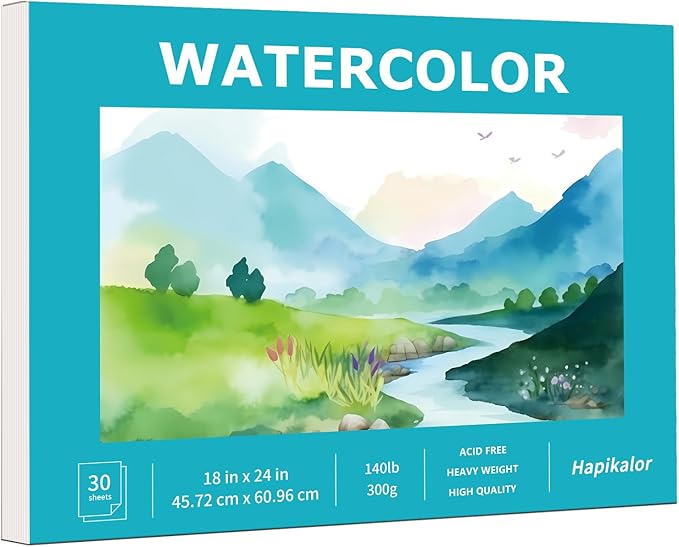 Hapikalor 18"x24" Large Watercolor Paper Pad, 1-Pack 30 Sheets 140lb/300gsm Artist Painting Large Drawing Pad, Art Supplies for Adults Kids, Watercolors, Watercolor Paint Set, Sketchbook, Teal