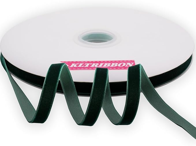 Dk Green Velvet Ribbon Single Sided,3/8 Inch X 25Yards Spool
