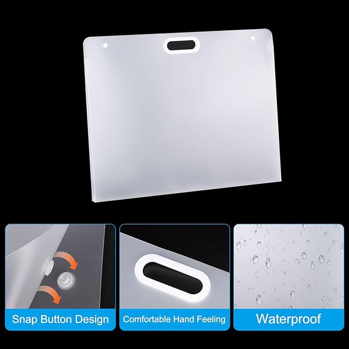 PATIKIL 22 x 18 Inch Plastic Art Portfolio, Large Art Storage Bag with Handles, Waterproof Folder Container for Artwork Drawing Sketch Poster Photography Diamond Painted, Clear White