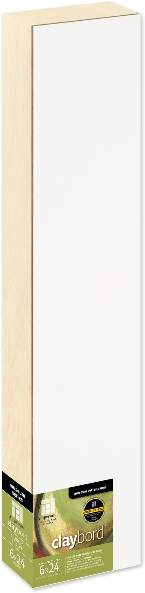Ampersand Art Supply Wood Painting Panel: Museum Series Claybord, 6" x 24", 2" Cradled Profile