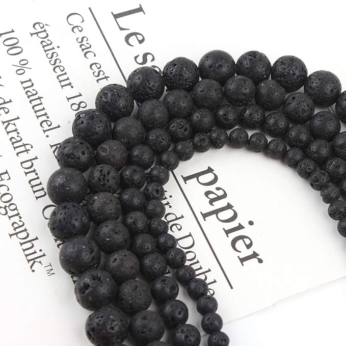 45pcs 8mm Natural Stone Beads Black Lava Beads Energy Crystal Power Gemstone for Jewelry Making, DIY Bracelet Necklace