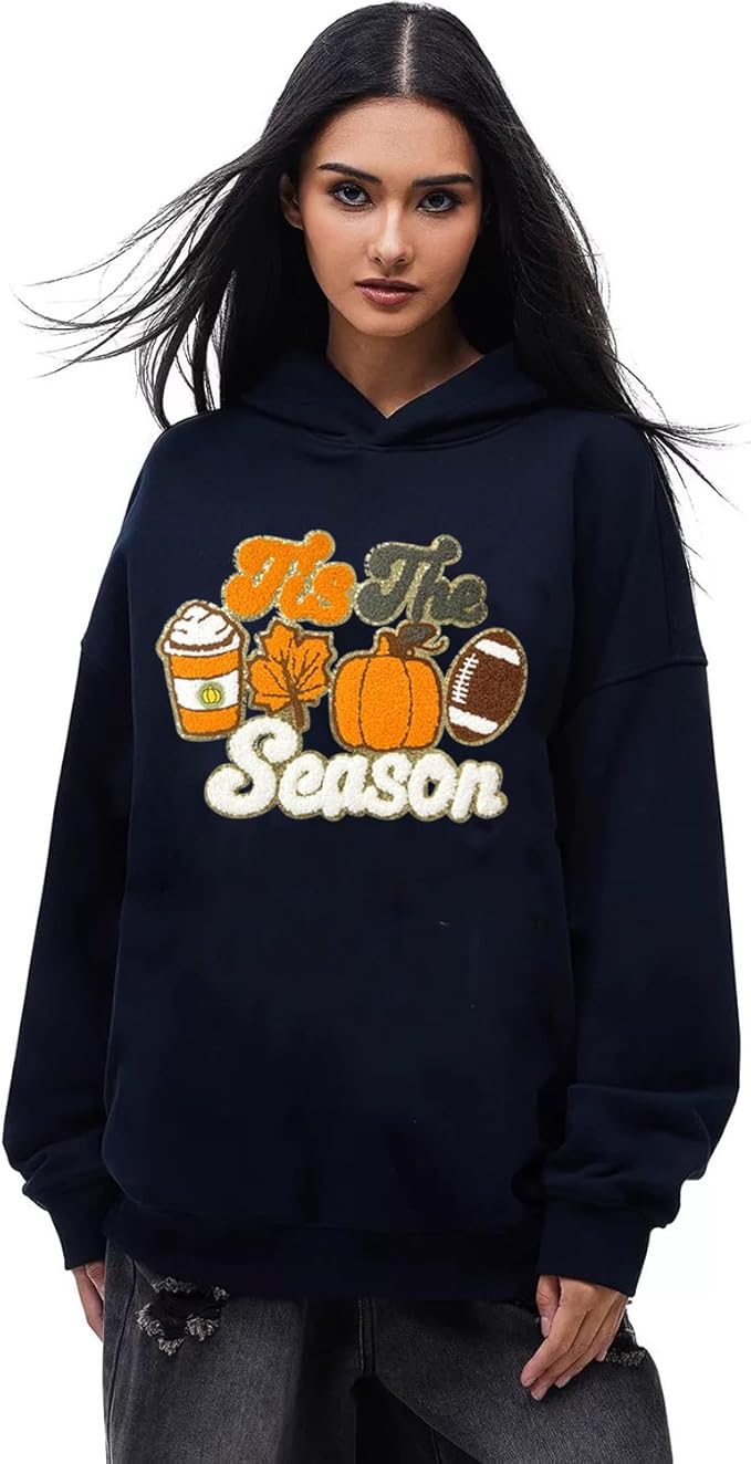 Fall Iron on Patches Pumpkin Maple Leaves Plaid Chenille Embroidery Sew on Stickers Applique for DIY Crafts T Shirt Clothing Jackets Backpacks Jeans Autumn Halloween Party Decorations Accessories