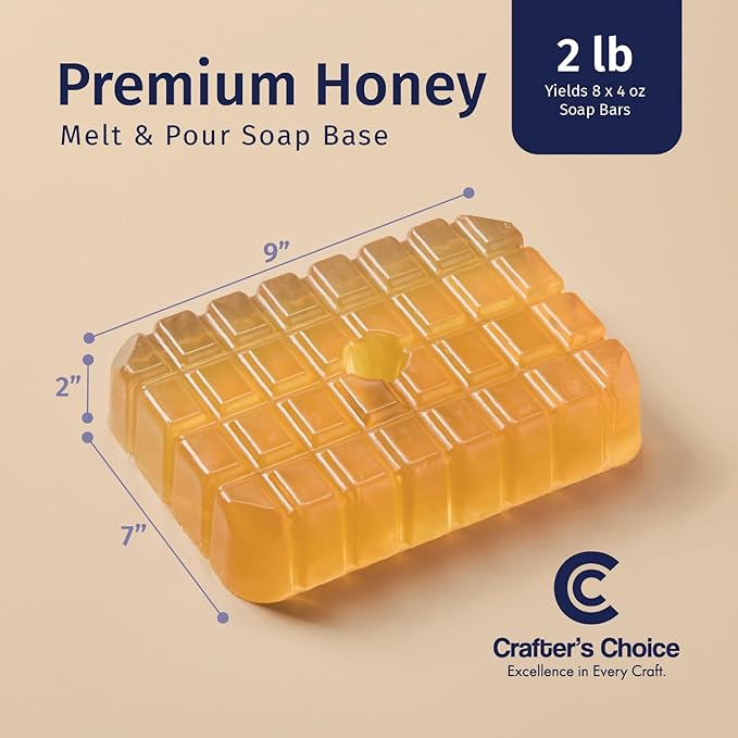 Crafter's Choice Premium Glycerin Melt and Pour Soap Base for Soap Making and DIY Crafting Projects, 2LB Block (Honey)
