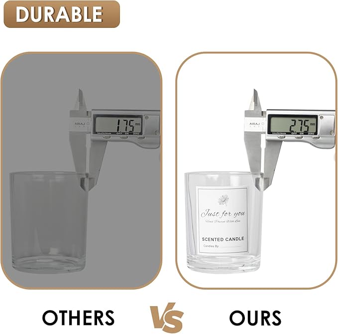 CONNOO 15 Pack 7 OZ Clear Candle Jars with Bamboo Lids, Thick Glass Empty Jars for Making Candles - Dishwasher Safe, in Bulk.