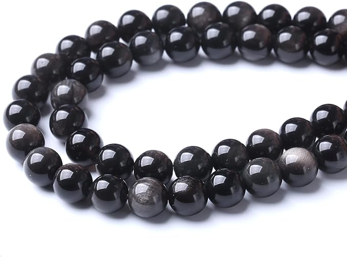 60pcs 6mm AAA Natural Obsidian Stone Beads Gemstone Round Loose Beads for Jewelry Making DIY Bracelet (Sliver Color Obsidian Stone, 6mm)