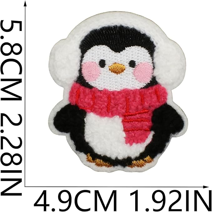 Christmas Penguins Iron on Patches 12Pcs Chenille Embroidery Sew on Stickers Applique for DIY Crafts T Shirt Clothing Jackets Backpacks Jeans Party Decorations Accessories