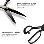 Fabric Scissors - 10 Inch (25.4 cm) High Carbon Steel Sharp Scissors for Cutting Cloth, Clothing, Leather, Raw Materials (Right Hand, Black)