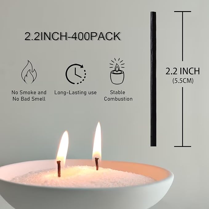 Pearled Candle Cotton Wicks 400-Pack for Sand Candles Making - 2Inch Metal-Free and Lead-Free Refill Sand Wax Wick for Candle Making DIY (Black)