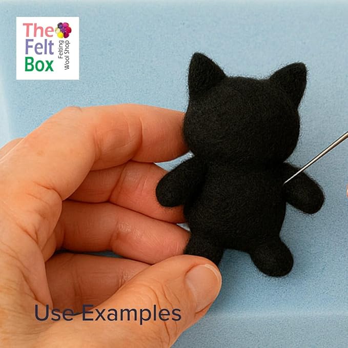Black #08 Needle Felting Wool – 100g Carded Batt, Short Coarse Fiber Roving – Core or Finish Wool for Needle Felting, DIY Crafts, Dolls & Animals