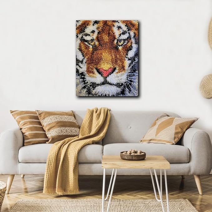 YAKOLECI Latch Hook Kits for Adults, Color Printed DIY Carpet Crafts Arts for Home Decoration Festival Gift 31''X19'' (Tiger)