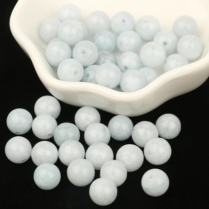 60pcs 6mm Natural Stone Beads Aquamarine Beads Crystal Gemstone for Jewelry Making, DIY Bracelet Necklace
