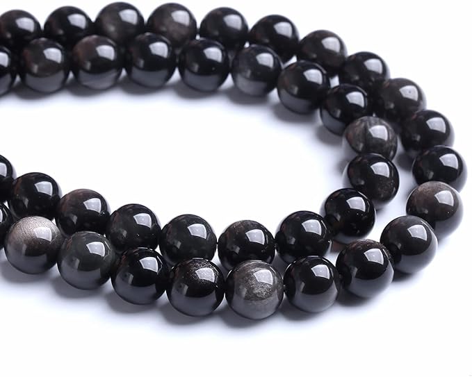 4MM 86PCS Natural Stone Silver Obsidian Loose Beads for Jewelry Making DIY Bracelet