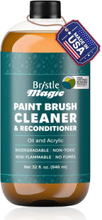 Oil Paint Brush Cleaner and Restorer-Paintbrush Cleaner for Acrylic, Oil, and Glass Paints-Biodegradable, Non-Toxic, Odorless, Eco-Friendly, Quick-Clean Formula Paint Remover (32 Fl Oz)