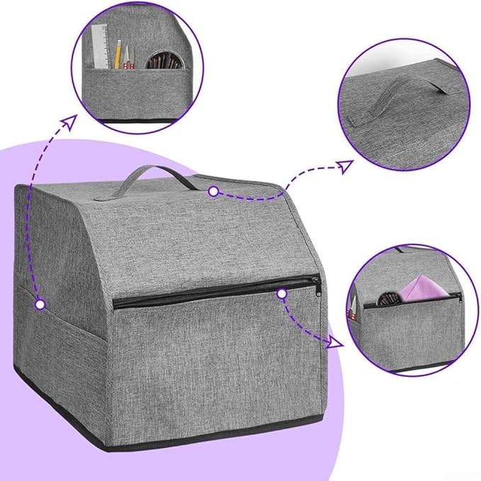 Overlock Sewing Machine Cover with Oxford Cloth and Multiple Storage Pockets, Protective Dust Shield for Serger or Overlock Machine, Fits 31.5 x 29 x 28.5 cm, Simpleto Clean for Home Sewing(Grey)