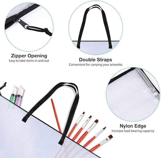 Opret 2 Pack 19x25 inch Art Portfolio Bags, Artwork Storage Case with Handle and Zipper Vinly Mesh Folder Organizers for Bulletin Boards, Scrapbooks, Keepsake and Poster Storage