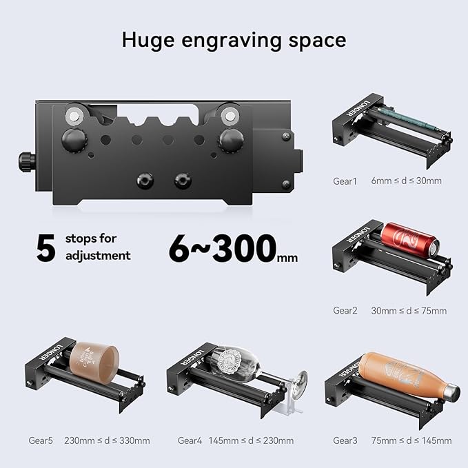 Longer RAY5 20W Laser Engraver Machine with Air Assist Kit, Rotary Roller, and 8 Pcs Raiser, Exclusive 3.5" Touch Screen for DIY, Cutting Tool for Metal Coloring, Acrylic, Wood, Glass, Leather.