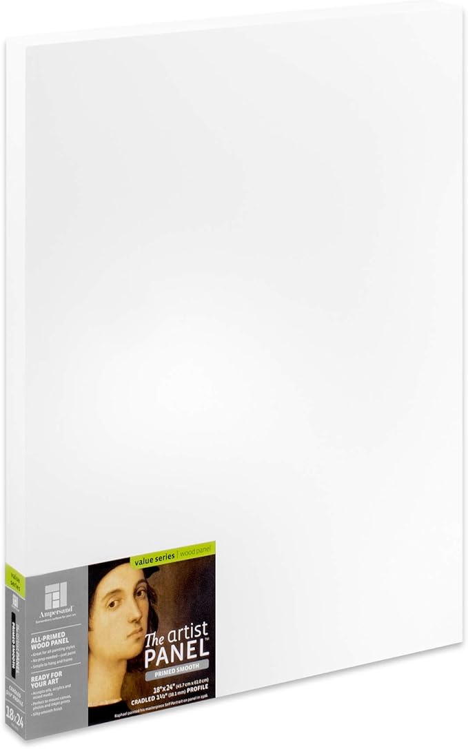 Ampersand Art Supply Wood Gesso Artist Painting Panel: Primed Smooth, 18" x 24", 1-1/2" Cradled Profile