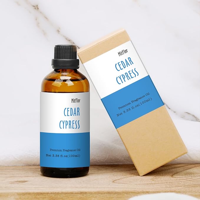 Cedar Cypress Fragrance Oil (3.38 OZ/100ML), MitFlor Single Essential Diffuser Oil, Premium Grade Fragrance Oil for Soap & Candle Making, Large Size Aromatherapy Oil, Woody Scent for Home Fragrance