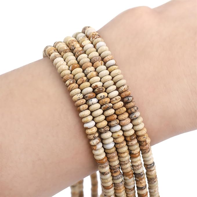 Natural Brown Picture Jasper Spacer Beads Caps Rondelle Disk Loose Beads for Beading Jewelry Making 4mmx2mm 38cm