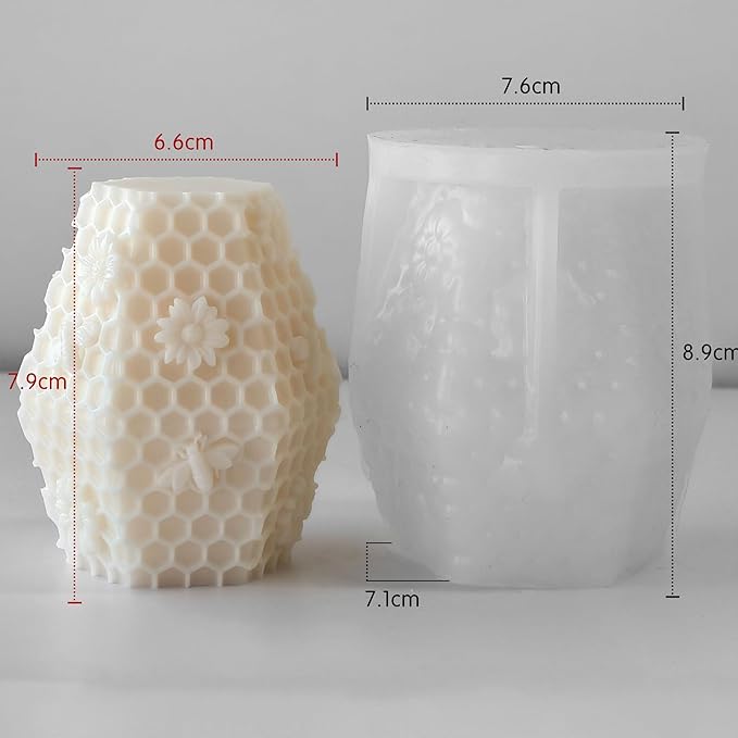 Honeycomb Cylinder Flower Succulent Peony Cylinder Candle & Resin Mold - Resin Casting Silicone Molds for Home Decor & Candle Making Wave Spiral Mold