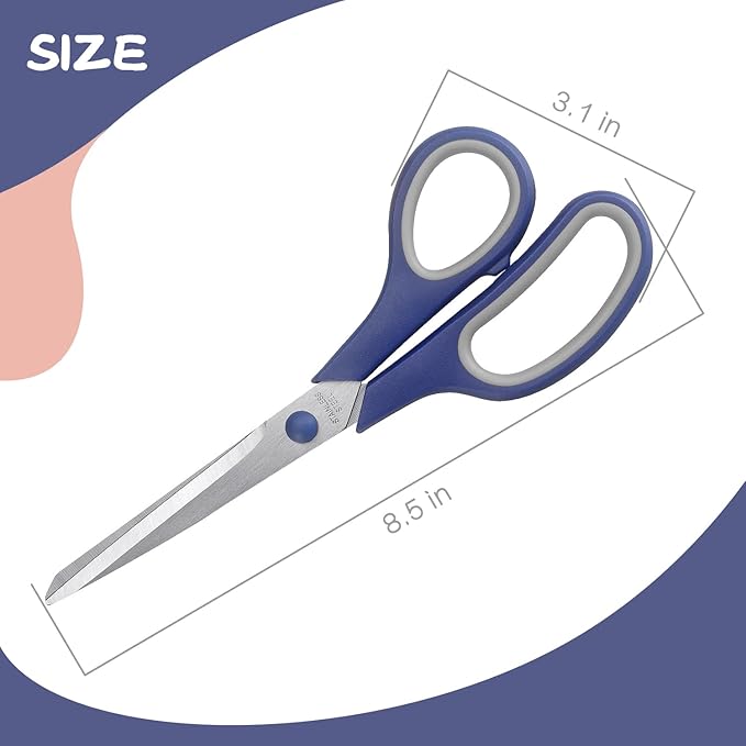Scissors 8.5 Inch scissors all purpose Bulk Set of 3, Scissors for Office Home School Craft Supplies, Soft Comfort-Grip Right/Left Hand, Navy Blue, Pink, Brown