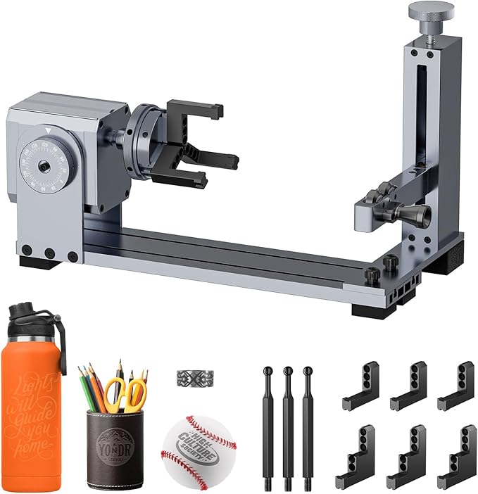 LONGER Rotary Extender (with Riser) is Ideal for Engraving Cylindrical, Wine Glass, and Irregular Objects. Compatible with Nano, Nano Pro, Ray5, B1, and Most Other Laser engravers.