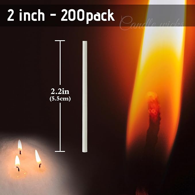 Pearled Candle Extra Wicks 200 Pack for Pearled Candle Making - 2 Inch White Cotton Candle Wicks for Candle Making DIY