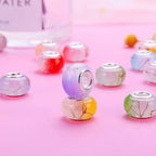 100 Pieces 14mm European Large Hole Spacer Beads Mix Color with Silver Brass Cores Assortments Charm Lampwork Beads Supplies for Necklace Bracelets Jewelry Making (Ｇolden Wire Jelly)