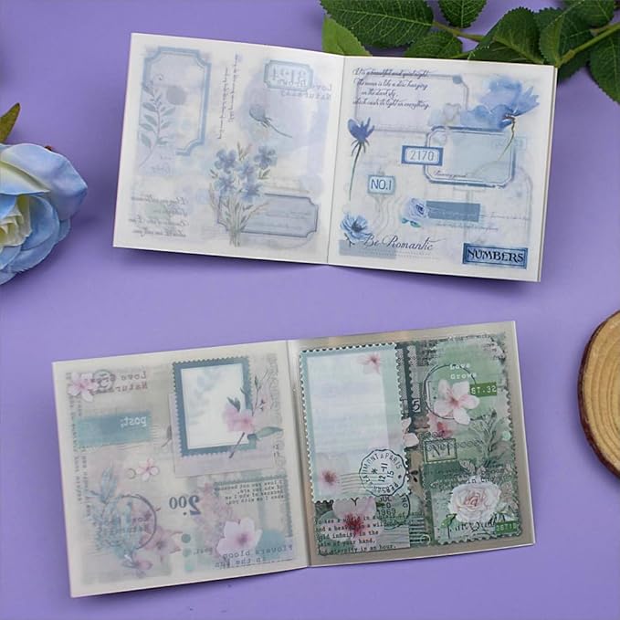 40 Sheets Sticker Book for Adults Journaling, Washi and PET Materials, Ephemera Aesthetic Stickers for Junk Journals, Bujo, Planners