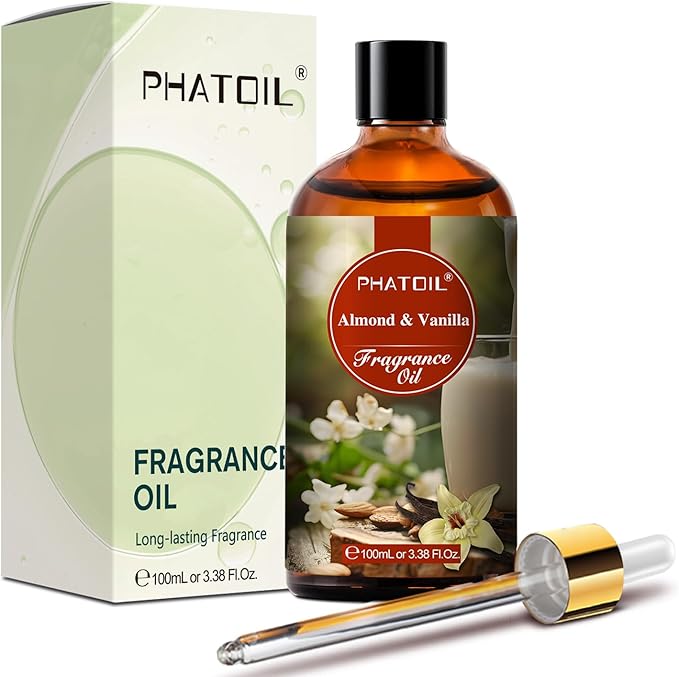 PHATOIL Almond & Vanilla Fragrance Oils for Aromatherapy, 3.38FL.OZ Diffuser Oils for Home, Perfect for Aromatherapy, Humidifiers, Yoga, DIY Candle and Soap Making - 100ml