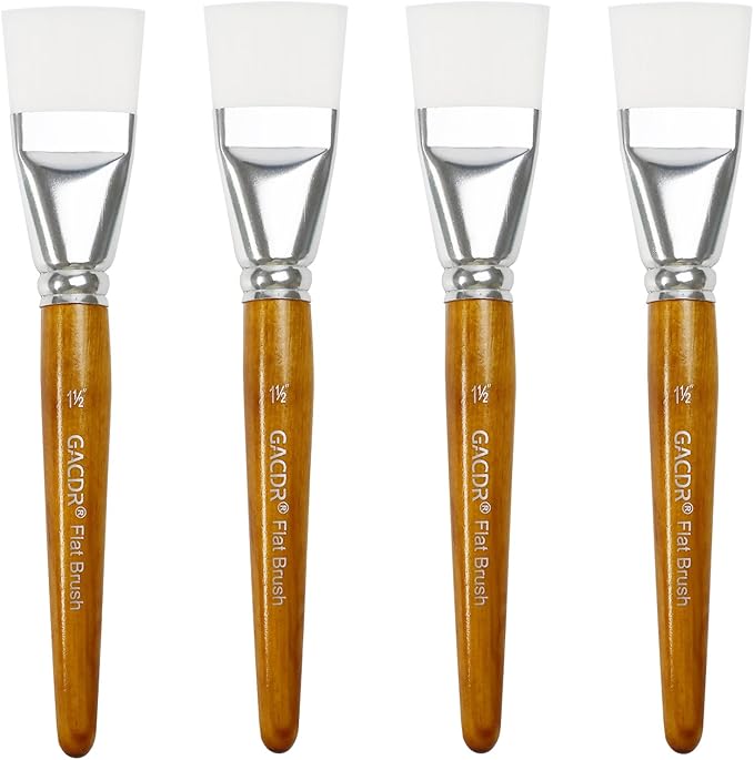 1 1/2 inch Flat Paint Brushes for Acrylic Painting,4 Pieces 38mm Large Craft Basecoating PaintBrushes with Wooden Handle for Acrylic, Oil, Body, Facial mask Brushes